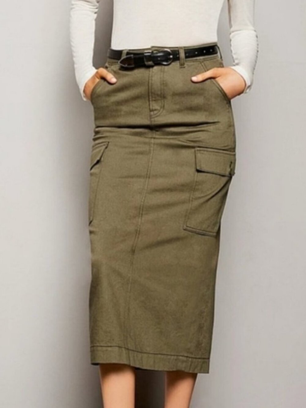 NEW Cargo Midi Skirt 32 (14) Green Utility